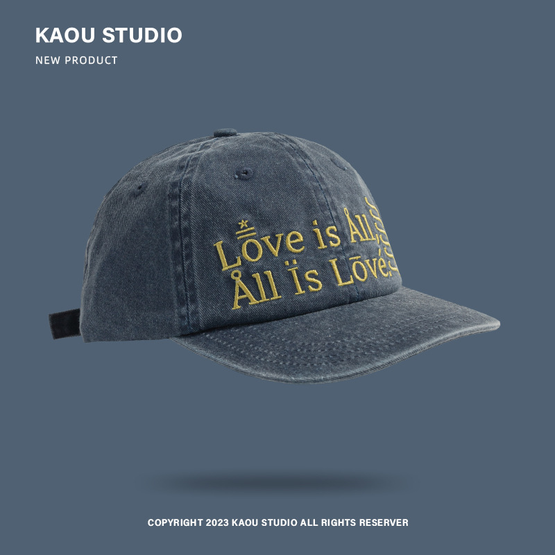 Vintage Washed Denim Duckbill Hat for Women Korean Style Face-Smoothing Wide Brim Sun Hat Fashion Embroidered Trendy Hat for Men Baseball Cap