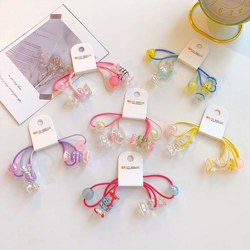 韓系手繪糖果圓珠發圈可愛女童雙頭繩不傷發兒童繞繞皮筋頭繩髮飾