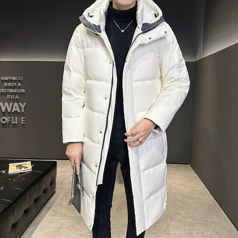 Трансграничные высококачественные пуховики для мужчин и женщин длинные пары с капюшоном в прямом эфире