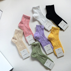 0韓國產襪子鏤空浮雕網面中短腰女襪純色淨版少女襪韓版gg春夏新
