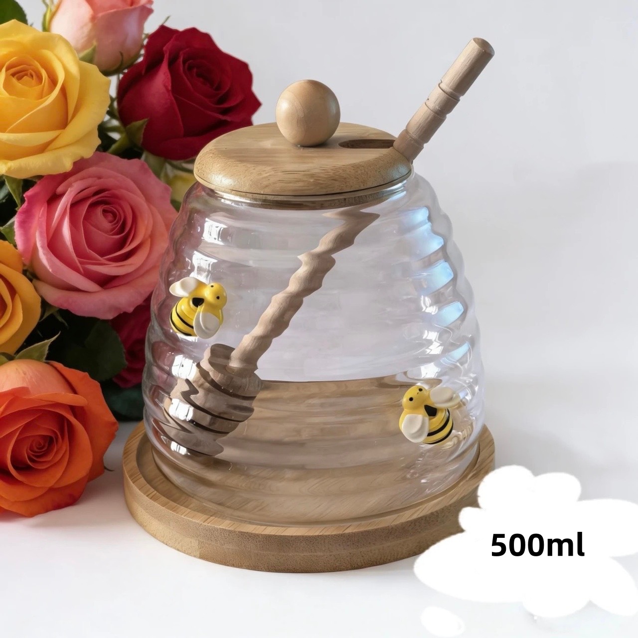 Taza de miel de vidrio, una variedad de estilos que contienen aluminio, textura de panal de vidrio, almacenamiento de jarabe de miel, latas de miel image 12