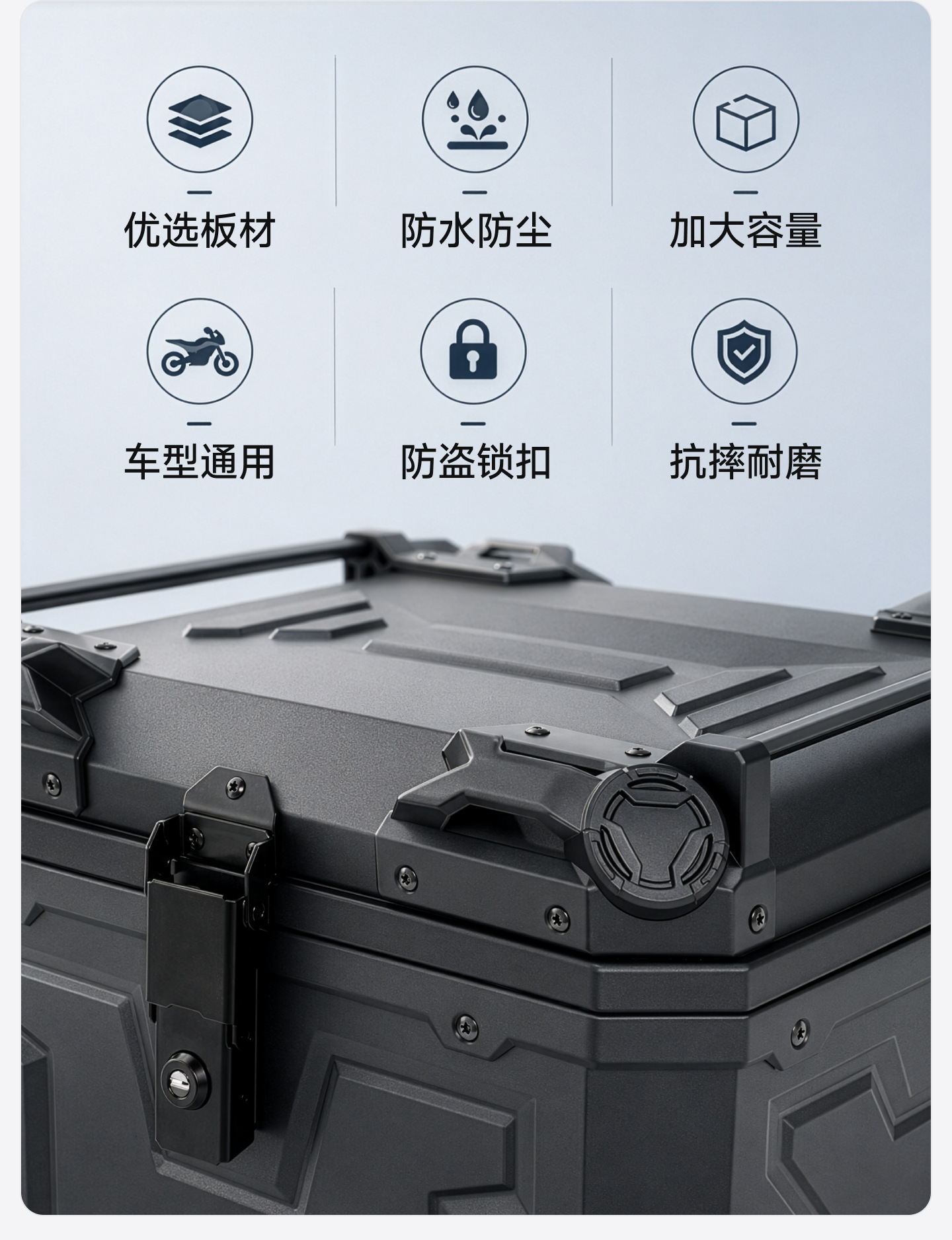 Universal Motorcycle Trunk X Model 45L 55L 65L Non-Aluminum Alloy PP Rear Trunk No.9 ABS Toolbox