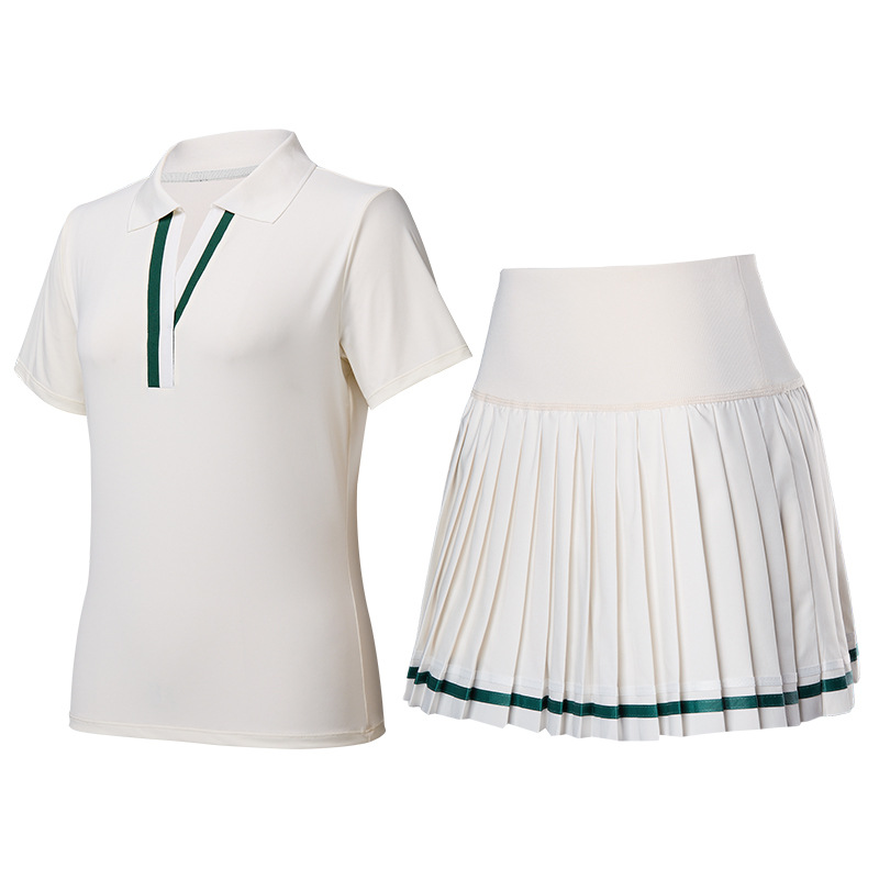 Trajes deportivos transfronterizos con solapa en V, mangas cortas falsas de dos piezas, falda corta, tenis de verano, ropa de ejercicio de secado rápido