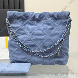 小香风链条包女包大容量托特包购物袋限定麂皮黑色/浅卡其22Bag