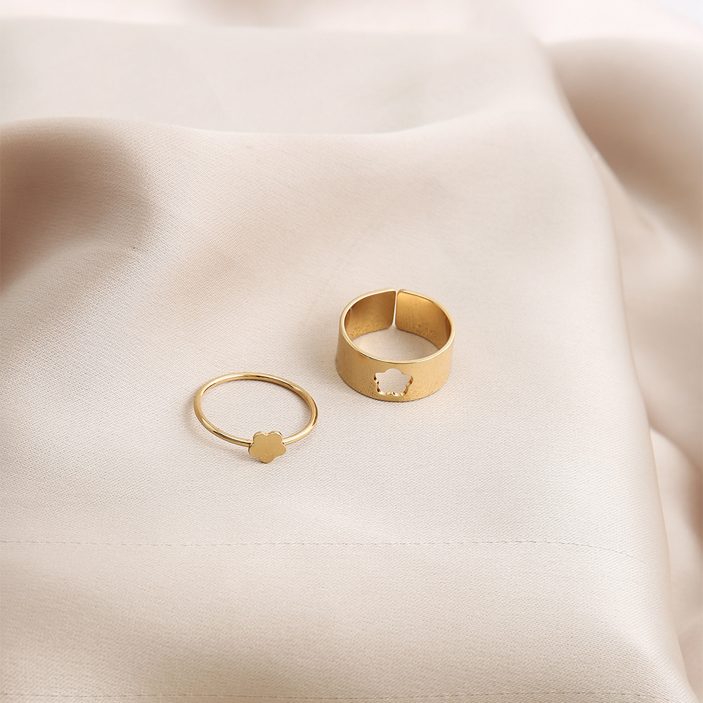 punk style hollow flower couple ring combination personality open index finger ring wholesale