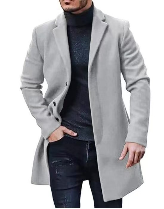 Men's Wool Trench Coat Single Breasted Long Overcoat For Men_voghion.com