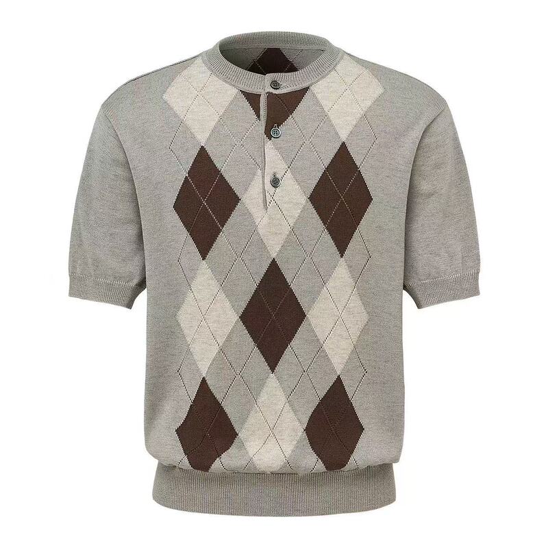 Dalong Factory Custom-Made 2026 Summer New Style Knitted Patchwork Plaid Fair Isle Wool Blend Polo Knitwear