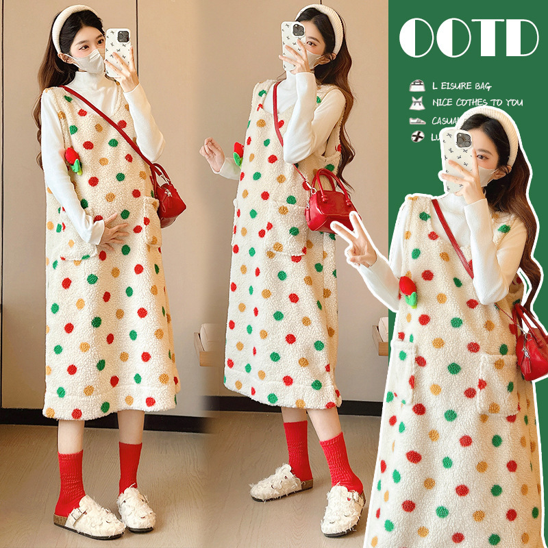 Real Shot of New Products - Sweet and Cute Polka Dot Dress + Sweater Bottoming Top for Pregnant Women in Autumn and Winter Real Shot of New Products - Sweet and Cute Polka Dot Dress + Sweater Bottoming Top for Pregnant Women in Autumn and Winter
