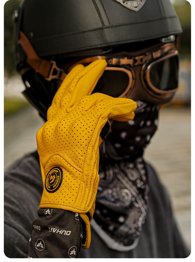 Motorcycle Riding Gloves Genuine Leather Sheepskin Half-Finger Breathable Retro Cruising Harley Rider Motorcycle Gear Spring and Summer Season