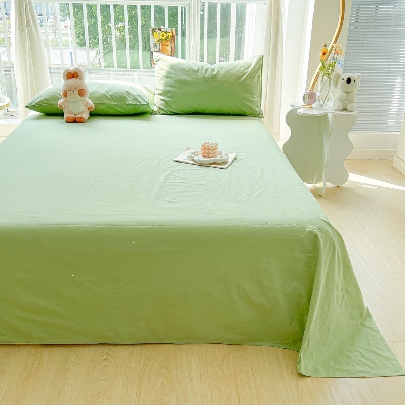 Solid color washed cotton bed sheet, simple style, suitable for student dormitories, can be used for sleeping naked, single-person children's bed sheet, bedding