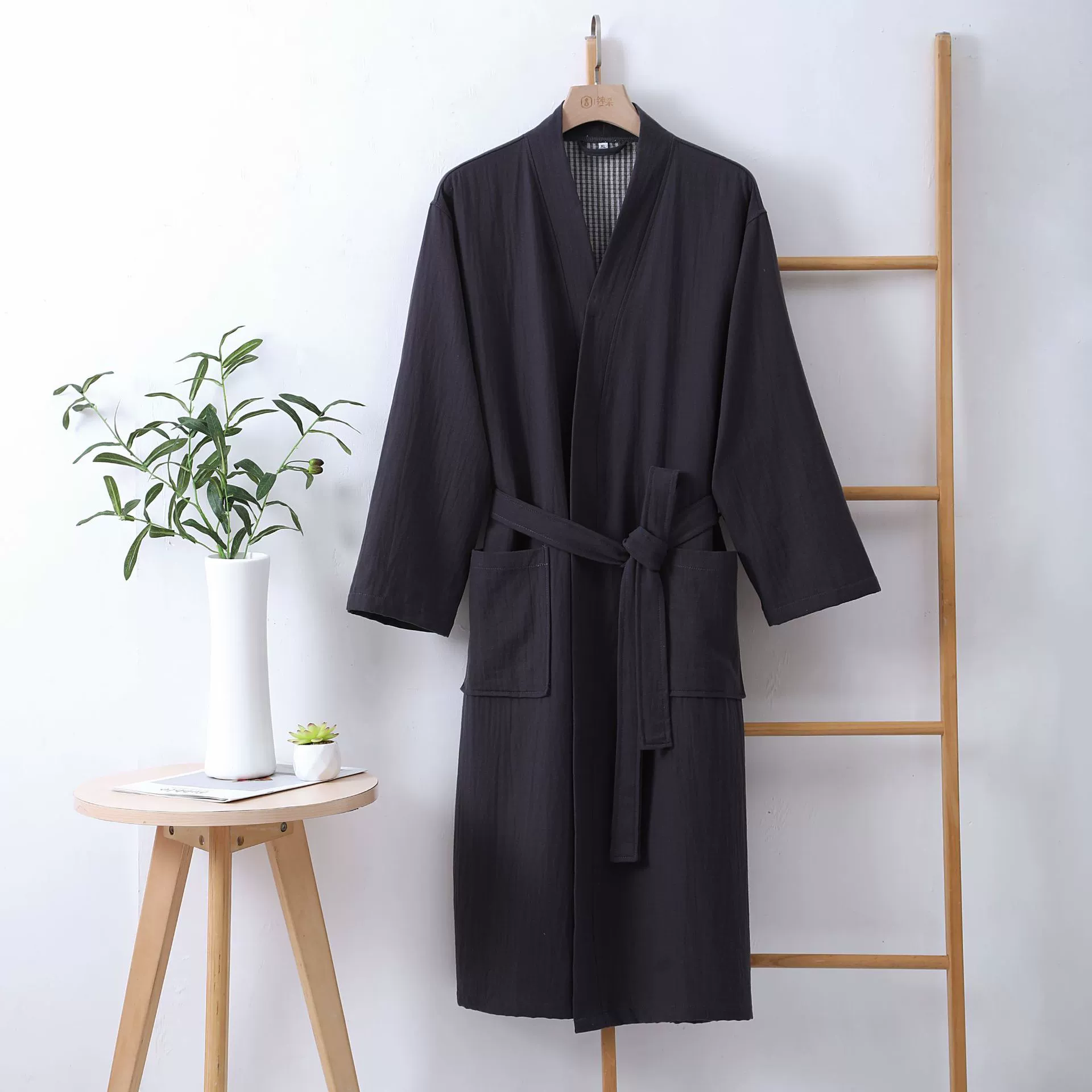 Cotton gauze long bathrobe, for beloved