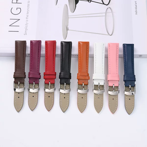 Waterproof Leather Strap with Colorful Plain Weave, Two-Layer, Unisex, Practical Watch Strap, Wholesale, Fashionable, Commuter, Pin Buckle