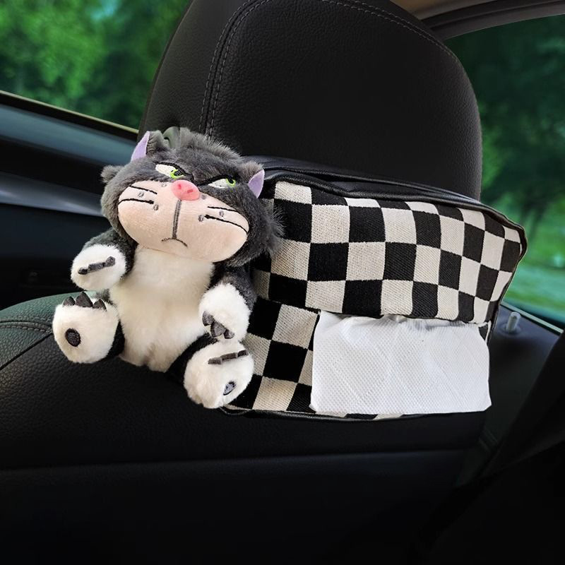 Nuevo Lucifer gato coche caja de toallas para tirar lindo reposabrazos decoración interior del automóvil caja de extracción colgante para automóviles