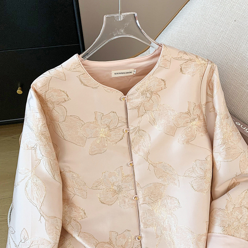 新款新中式国风提花外套女重工织金圆领盘扣长袖上衣东南亚欧美|undefined