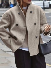 N 12291 Double Breasted Solid Color Wool Coat ��ɫ���Ӵ���