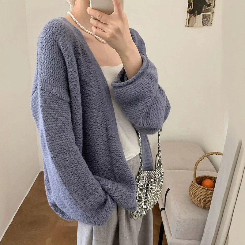 Korean-style casual solid color sweater jacket for women, 2026 new autumn loose versatile knitted cardigan top 1600 Korean-style casual solid color sweater jacket for women, 2026 new autumn loose versatile knitted cardigan top 1600