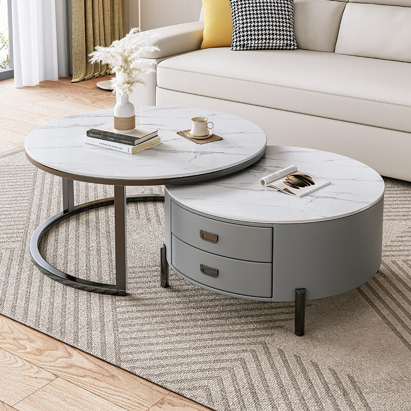 Mesa de centro de pizarra, extensible, estilo minimalista nórdico, para sala de estar, uso doméstico, mesa de centro redonda, modelo nuevo 2025, lujo ligero, apartamento pequeño, alta gama.