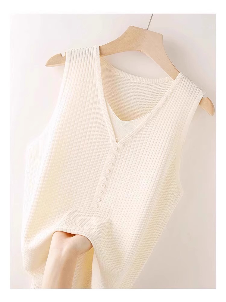 Áo hai dây dệt kim giả hai mảnh lụa băng nữ, mặc trong áo sơ mi hoặc blazer, không tay — Màu đen chi tiết 4