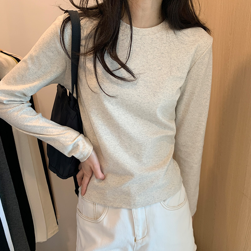棉质圆领纯色打底衫女春秋冬新款叠穿内搭修身长袖t恤上衣女 |undefined
