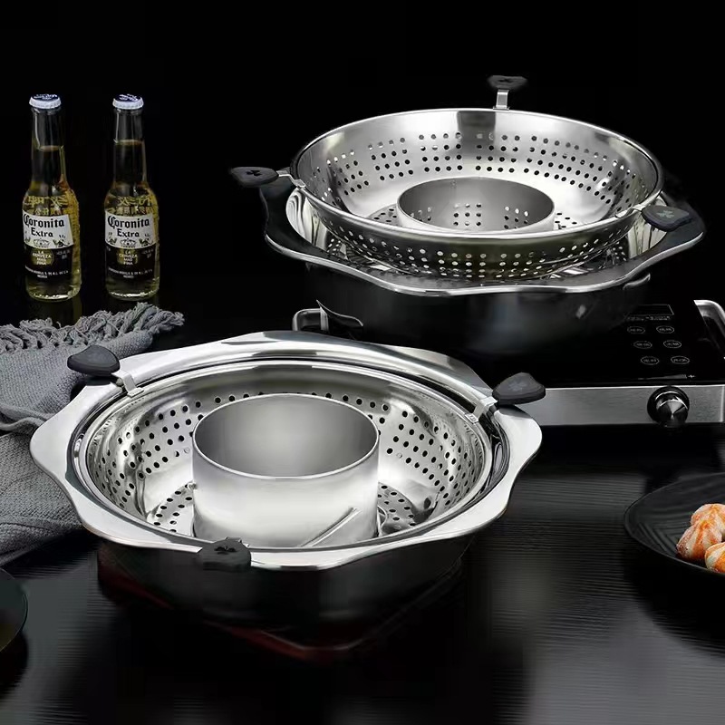 Directo de fábrica de acero inoxidable 304 giratorio olla caliente de elevación olla caliente separada octogonal Madre y niño olla de Pato Mandarín olla caliente