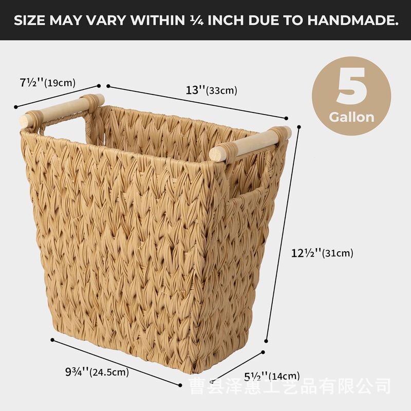 Woven Trash Bin Wicker Trash Basket Bathroom Trash Bin with Handle Garbage Storage Basket Woven Straw Storage Basket