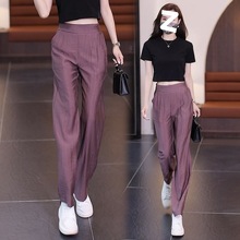 冰丝窄版阔腿裤夏季薄款轻奢直筒裤高腰百搭垂感抖抖休闲女裤