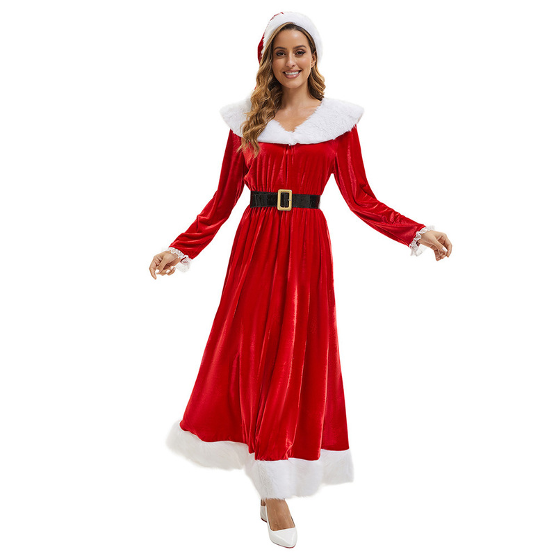 Red Christmas Dress with Plush Large Lapel and Hooded Design, Suitable for Christmas Parties and Cosplay Red Christmas Dress with Plush Large Lapel and Hooded Design, Suitable for Christmas Parties and Cosplay