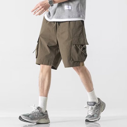 Japanese trend brand city boy functional workwear pocket shorts for men, summer sports straight-leg loose casual five-pocket pants