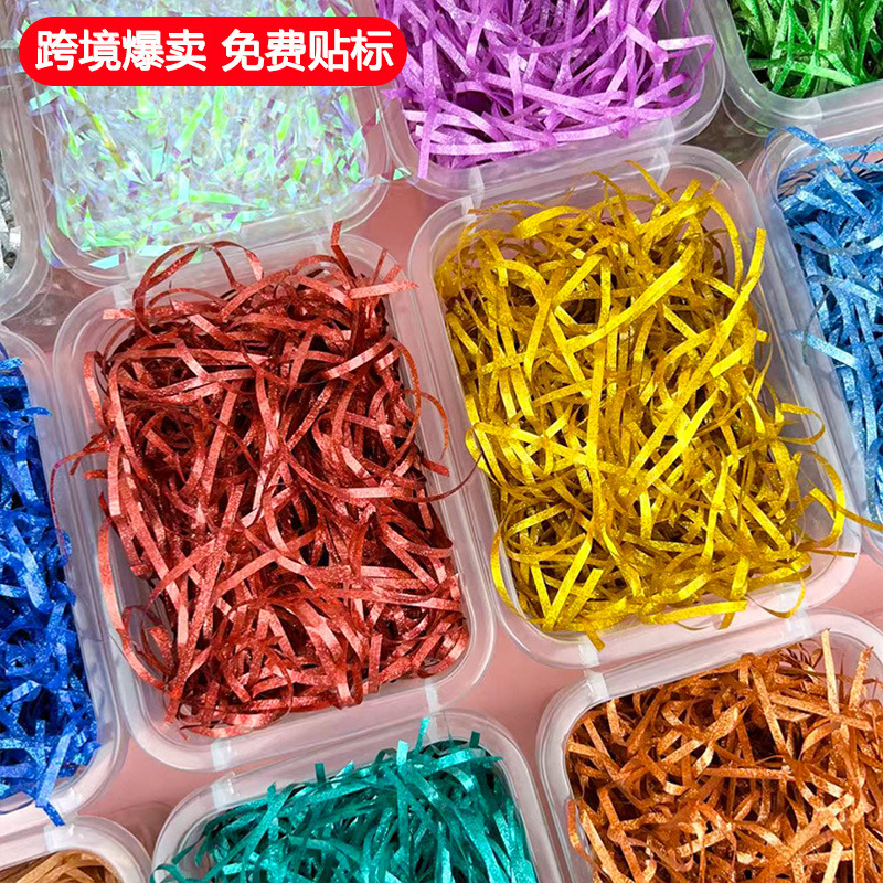 Glitter Glitter Raffia Birthday Gift Box Wedding Candy Box Decorative Filling Plastic Colorful Shredded Paper Silk