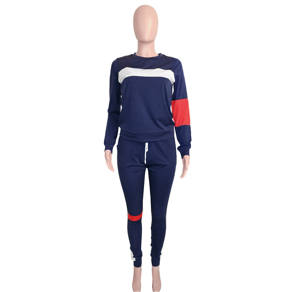Women Clothing Sweater Patchwork Stripes Suit Sports Long Sleeve Casual Women Clothing