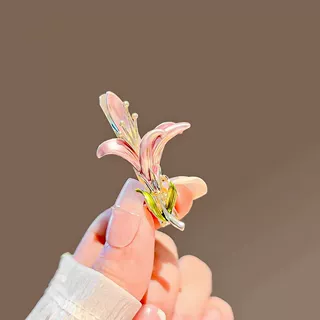 中国风百合花金属发夹女甜美侧边发卡气质前额刘海夹后脑勺鸭嘴夹