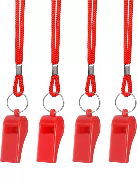 ABS plastic whistle for referees and sports training, red lanyard version, outdoor survival whistle