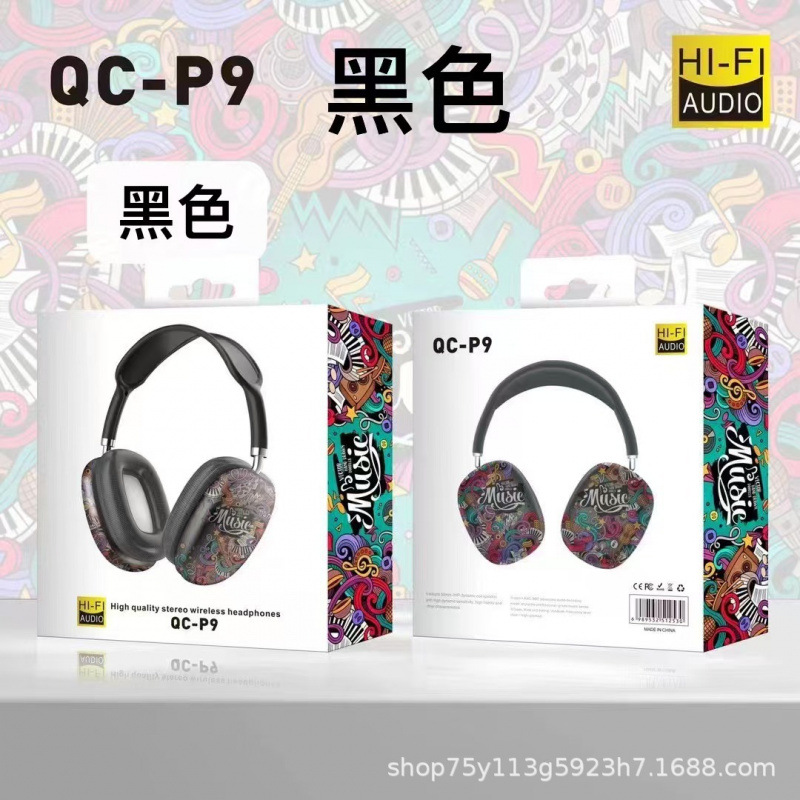 Nuevos auriculares de graffiti creativos de la marea nacional P9 transfronterizos Amazon inalámbrico Bluetooth modelo privado auriculares directos de fábrica