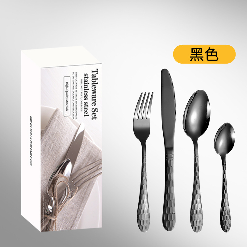 Cuchilleras de acero inoxidable 24 piezas de restaurante de hotel cuchillo y tenedor cucharas conjuntos conjuntos de caja de regalo de serie de cubo de agua transfronteriza