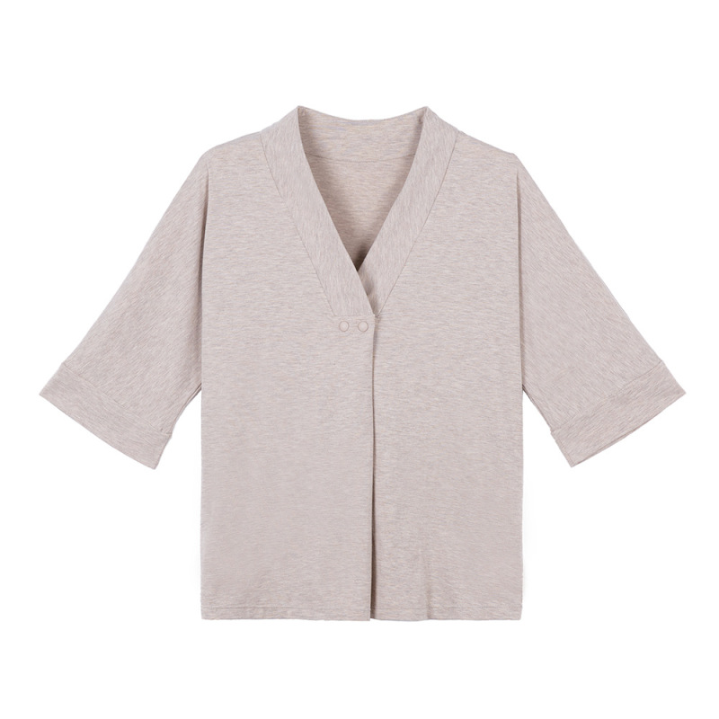 授乳トップス、女性用ミッドスリーブマタニティパジャマ、Vネック前開き産後服、授乳用竹繊維産後ホームウェア|undefined