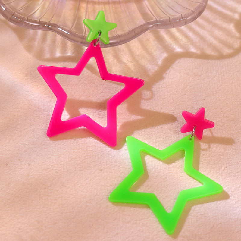 Acrylic Material 1 Pair Cute Exaggerated Pentagram Fluorescent Acrylic Women's Drop Earrings Earrings Ear Studs