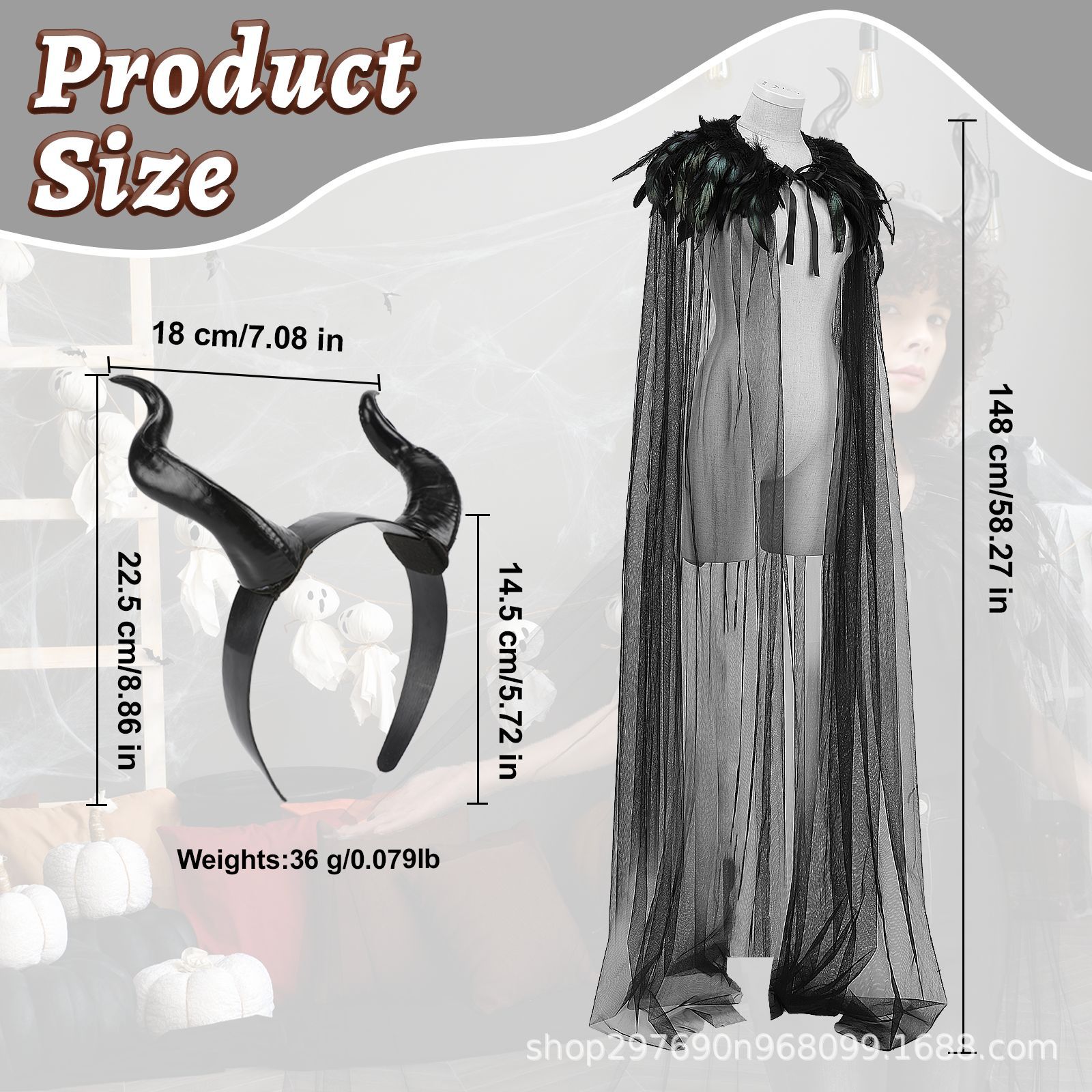 새로운 할로윈 깃털 망토 검은 모피 칼라 메쉬 망토 중간 길이의 스커트 무대 의상 망토