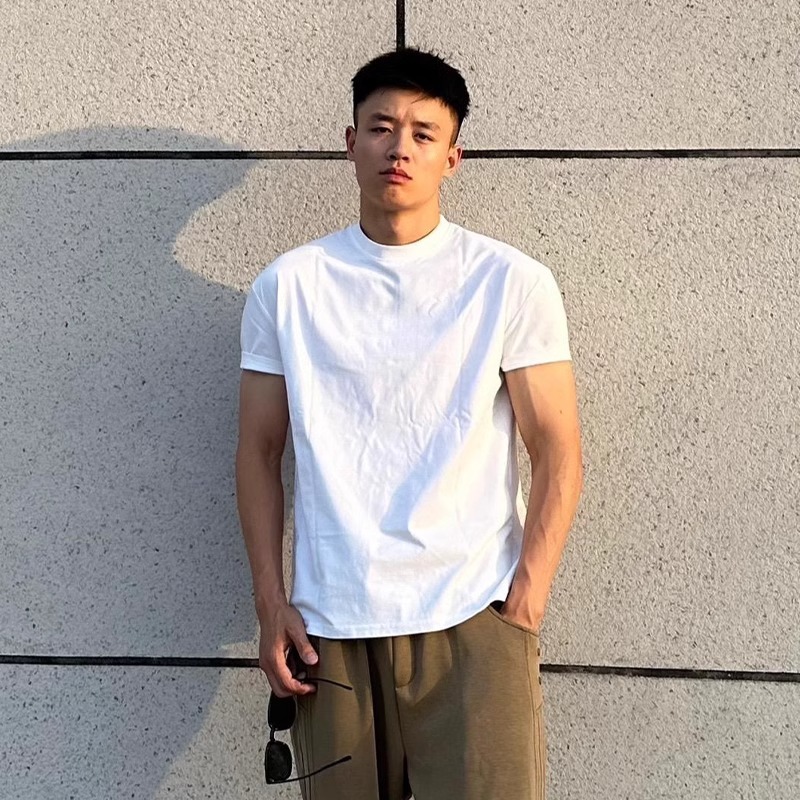 セクシーテンションウェアメンズ袖口Tシャツ小さなネックライン夏黒通気性綿フィットネススリム右肩半袖|undefined