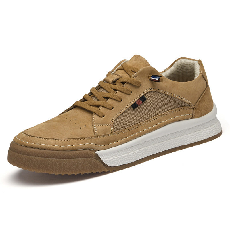 Giày sneaker nam da thật lộn nhung đế dày cổ thấp dáng thể thao — Màu vàng 2633, Màu xám 2633