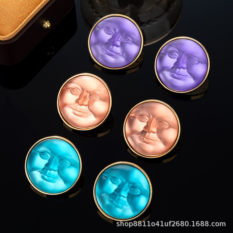 Second-Hand Vintage Cute Niche Round Moen Smiley Face Colorfulful Earrings Sweet Fashion Cartoon Earrings