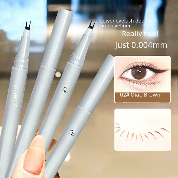 Double-Claw Eyeliner, Ultra-Fine Two-Claw Lower Eyelash Liquid Eyeliner Pen, Non-Fading, Novice Female Silkworm Pen That Does Not Remove Makeup