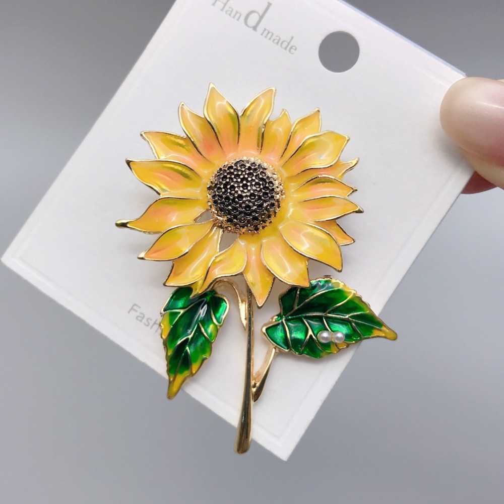 Spilla floreale transfrontaliera europea-americana in smalto a forma di girasole, accessorio per cappotti e giacche, ideale per uomo e donna._voghion.com