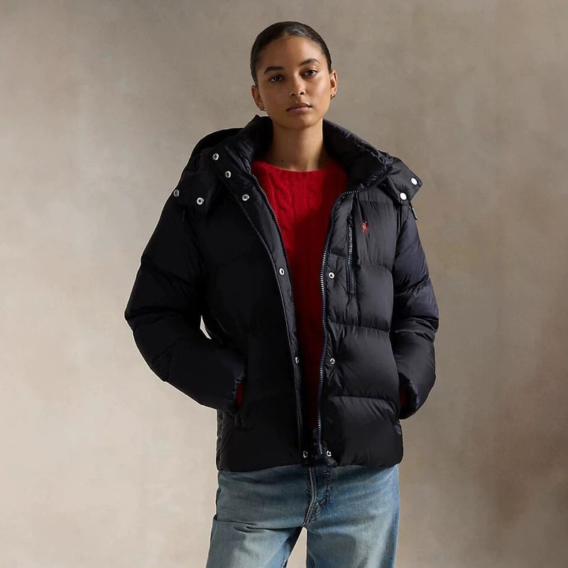 Exclusive cross-border supply for winter: RL Little Red Horse embroidered hooded down cotton jacket for women, thickened, warm, casual, and loose-fitting Exclusive cross-border supply for winter: RL Little Red Horse embroidered hooded down cotton jacket for women, thickened, warm, casual, and loose-fitting