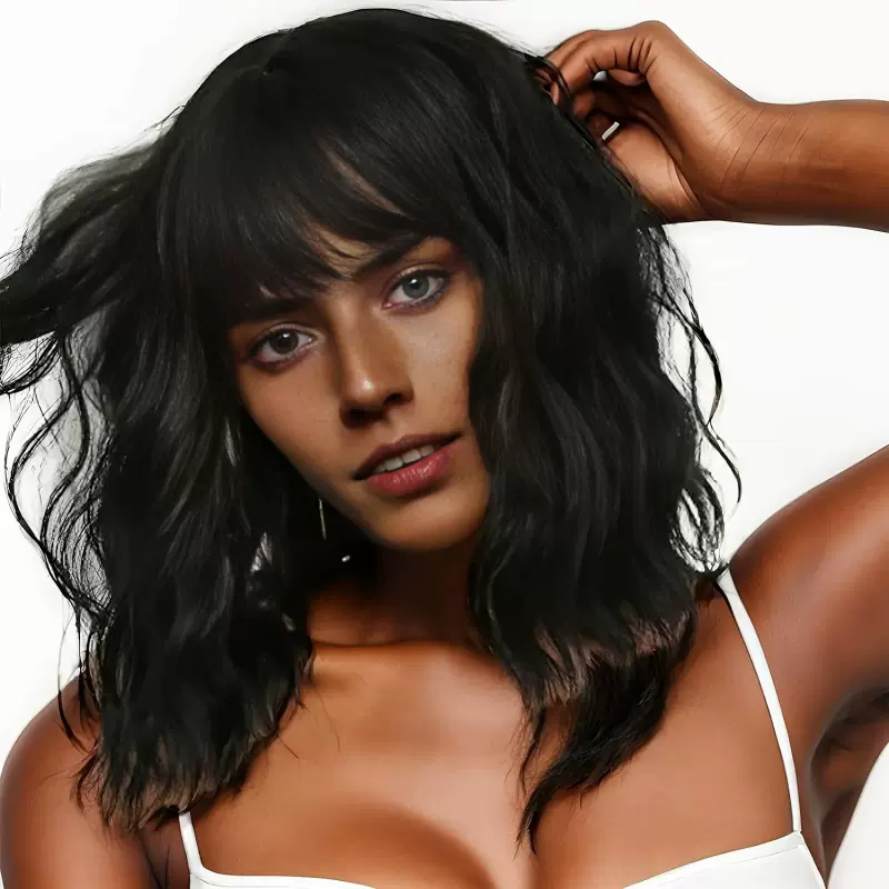 跨境外贸假发女短卷发欧美齐肩锁骨发空气刘海玉米烫化纤头套现货