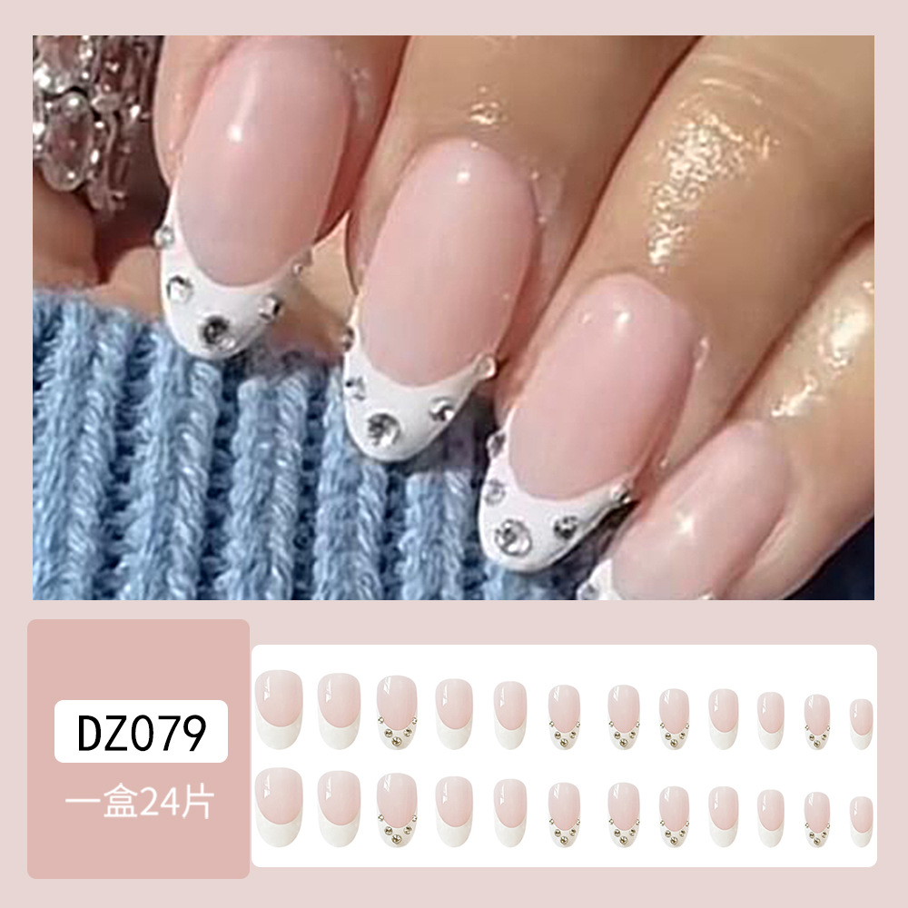 Nuevo parche de uñas simple francés rosa de uñas con incrustaciones de diamantes de venta caliente en Europa y América