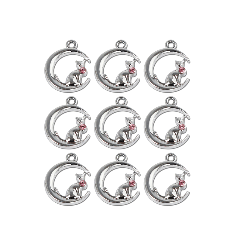 Plating, Inlay Design 1 Piece Alloy Zircon Moon Cat Pendant