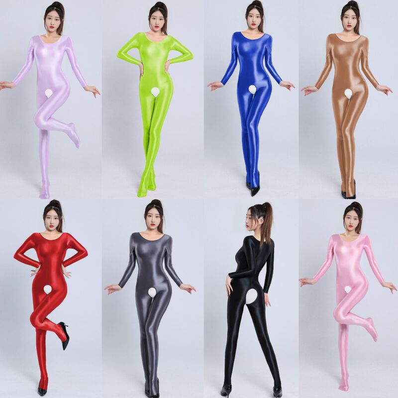 Plus-Size Sm Erotic Lingerie for Women, Shiny and Silky, Sexy and Smooth, High Elasticity, Large Size, Full-Body Open-Crotch Bodysuit