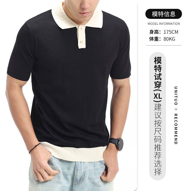Polo de hielo con solapa de hombre, camiseta de verano de manga corta, camiseta casuales de alto nivel, camiseta de estilo de dinero, camiseta de vestir para hombres