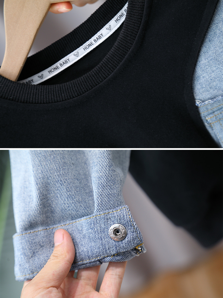 5909 traje de suéter para niños 2024 otoño nueva ropa de primavera y otoño para niños Traje de dos piezas de mezclilla cool para niños