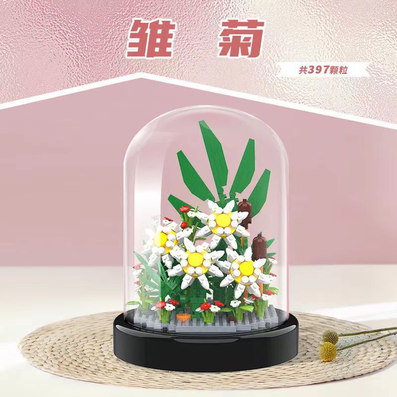 Compatible con LEGO Internet celebridad dibujos animados bloques de construcción maceta ramo Rosa girasol montado decoración juguete regalo hecho a mano